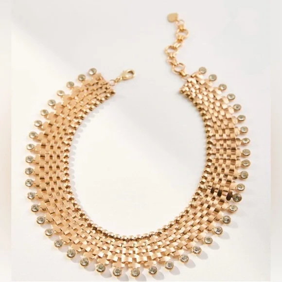 NWT - Anthropologie Gold and Crystal Necklace - Picture 1 of 2